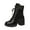 Black, variant on CaComMARK PI Clearance Women Boots Mid Heel Platform Heel Belt Buckle Lace-up
