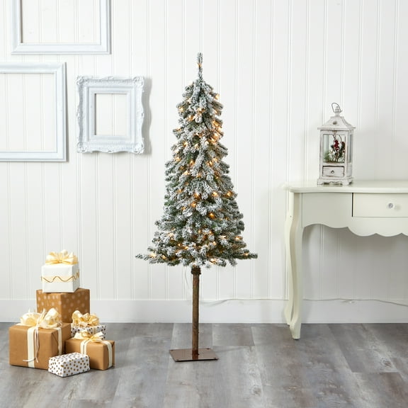 Nearly Natural 5' Prelit Flocked Pine Artificial Christmas Tree
