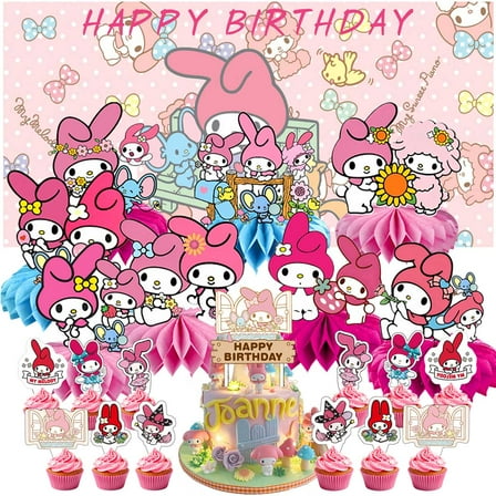 My Melody Party Supplies Honeycomb Centerpieces Table Toppers Backdrop Decorations for Birthday