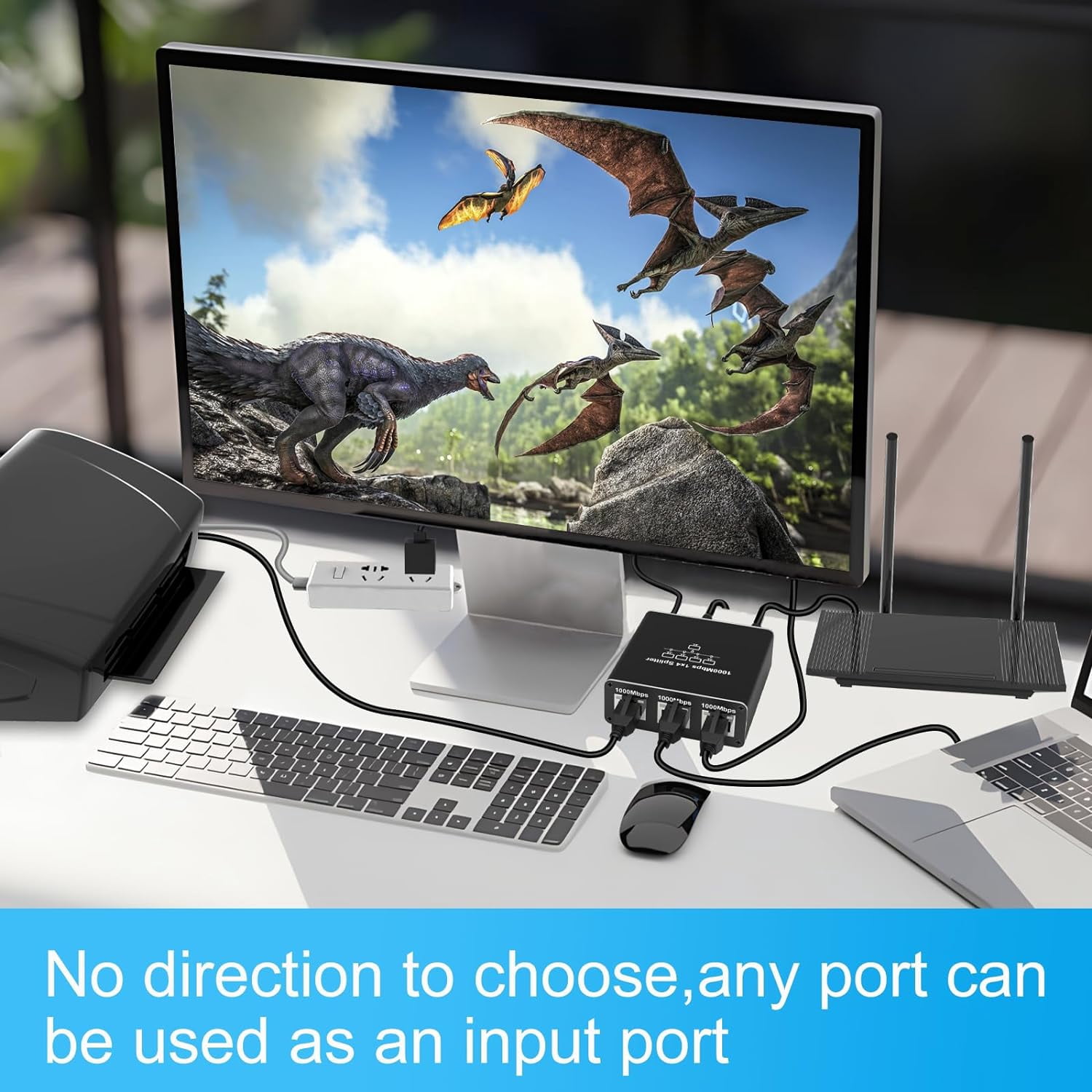 AUBEAMTO 5 Port Gigabit Ethernet Switch with USB Power Cable, 1000Mbps Ethernet Splitter 1 to 4 Out [4 Devices Simultaneous Networking], Computer High Speed LAN Internet Splitter for Cat 5/5e/6/7/8
