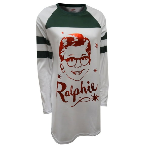 A Christmas Story Womens' Ralphie Nightgown Sleepwear Holiday Athletic Varsity-Style Long-Sleeve Loungewear