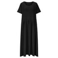 thumbnail image 6 of NXMZXB Women's Summer Short Sleeve A-Line Midi Dresses Casual Ruched Pleated Tunic T-Shirt Dresses Loose Flowy Beach Sundress with Pockets Black M, 6 of 8