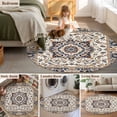 thumbnail image 6 of Vintage Floral Washable Round Area Rug 3.3 ft, Brown Navy Classical Bohemian Farmhouse , Soft Non Slip Rugs Stain Repellent Indoor Felt Carpet for Living Dining Room Bedroom Home Office, 6 of 9