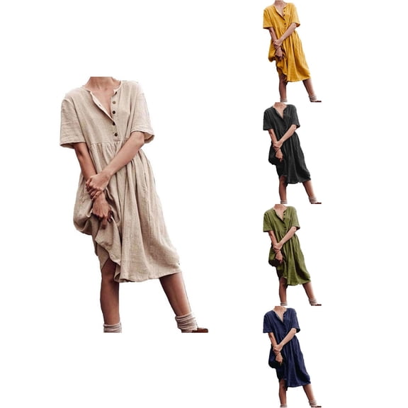 Antinious Summer Dresses for Women,Womens Dresses for Party,Plus Size Dresses for Curvy Women Short Sleeved Button Pocket Round Neck Beach Dress,Army Green,XXL