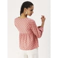 thumbnail image 3 of DressBerry Women’s Printed Poly Crepe Top V Neck with Front Bow Tie Long Sleeves Waist Length Regular Wear Light Weighted Casual Summer Top, 3 of 7