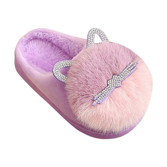 Otqutp Children Winter Shoes Kids Children's Boys Girls Winter Fall Cute Plush Shoes Indoor Home Warm and Cute Flock Slippers House Shoes Bedroom Slipper(Purple,6-9 Months)