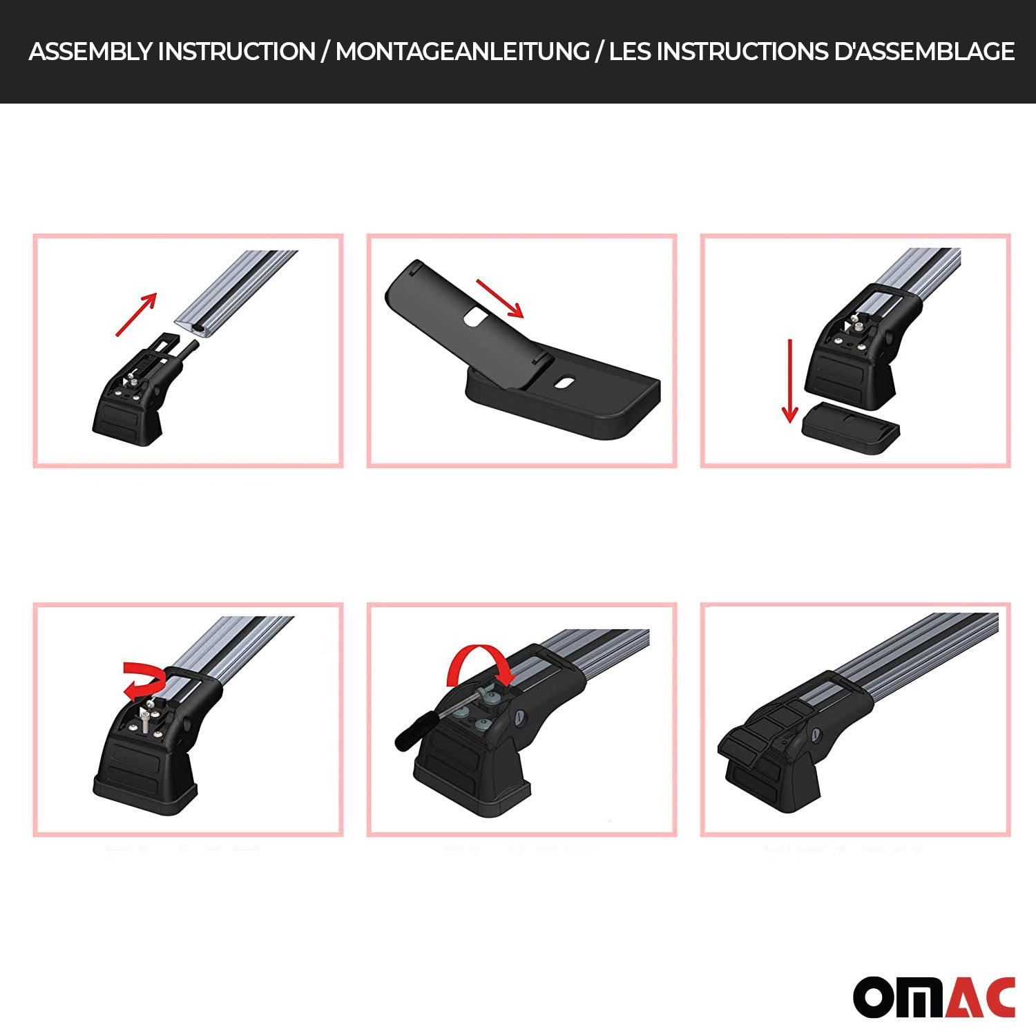 Omac USA 1204926B Wing Roof Rack Cross Bar for 2012-2019 BMW 3 Series F30, Black - 2 Piece