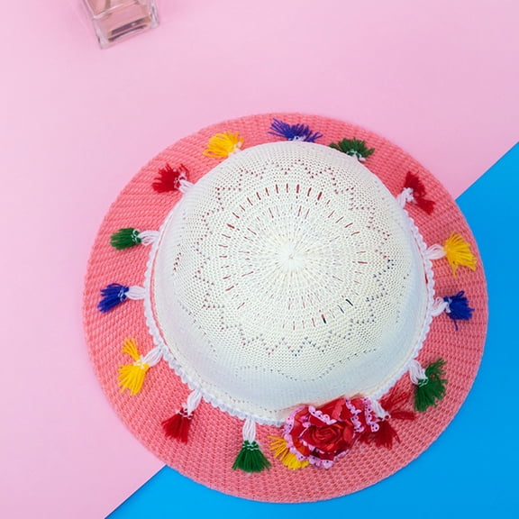 LOLIPPYY 1Pack Kid Bucket Hat Breathable Straw Hat Rosy for Outdoor Activities