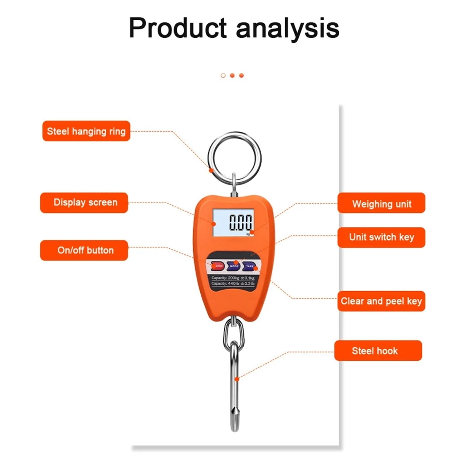 200kg/440lb Crane Scale Digital Hanging Scale Heavy Duty Hanging Hook Scales ,Multiple Functions