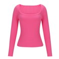 thumbnail image 3 of MeetoTime Women's Sexy Long Sleeve Square Neck Tops Slim Ribbed Stretchy Basic T-Shirts 2024, 3 of 5