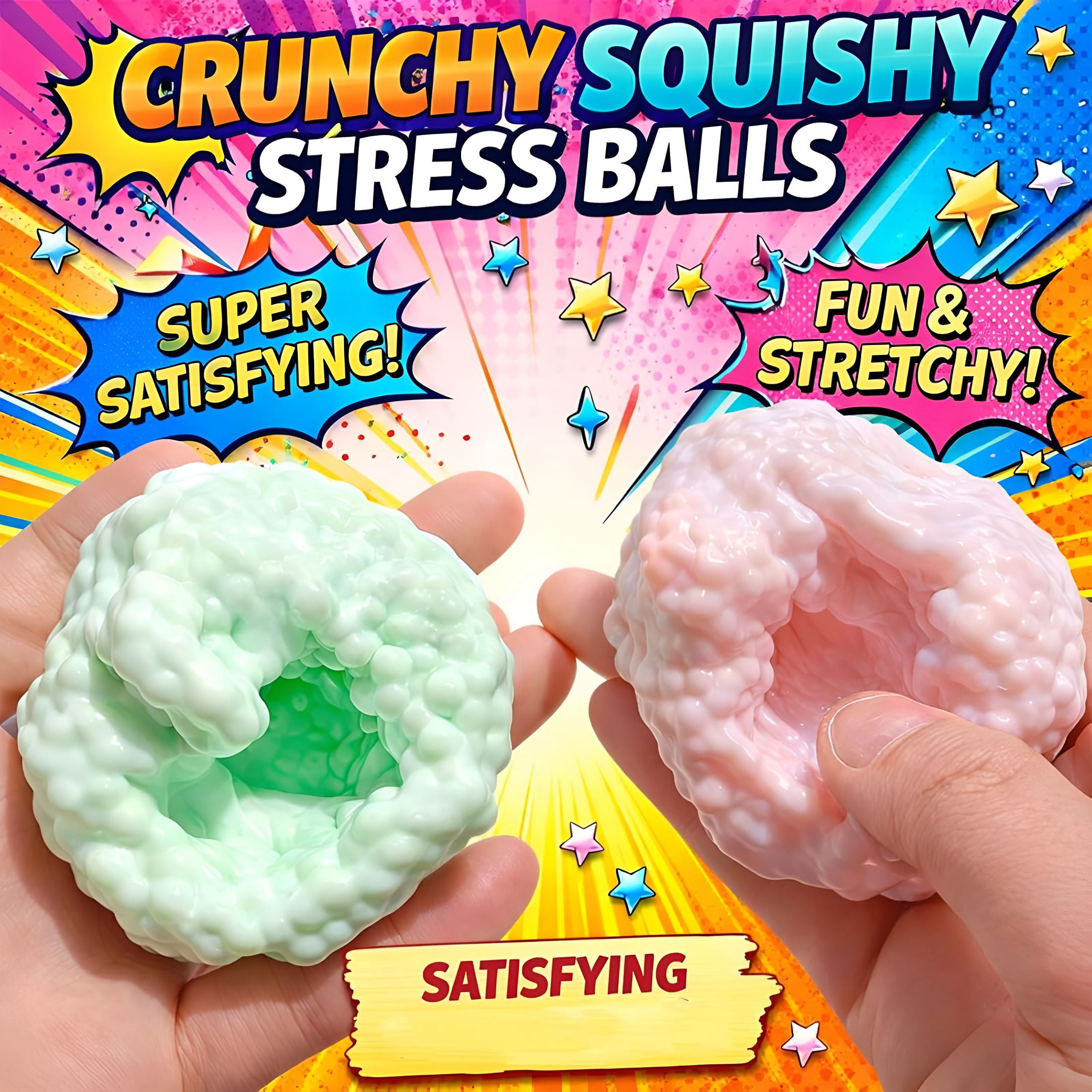 CYFW Crunchy Squishy Stress Ball,Bead Squishy,Sand Filled Moldable Squishy Ball with Crunchy Texture,Soft Stretchy Sensory Fidget for Desk,Relaxation,Focus and Satisfying Squeeze