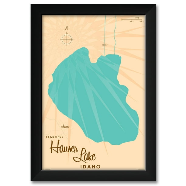 Hauser Lake Idaho Map Framed Art Print by Lakebound . Print Size 12" x