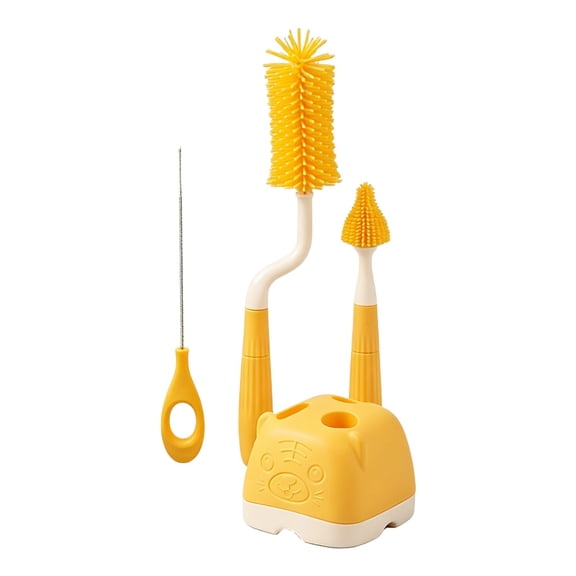Yellow 3-In-1 Baby Silicone Bottle Brush Set (Baby Bottle Brush Set, Bottle Cleaning Brush), 360° Rotation Bpa-Free Silicone Thorough Deep Clean Nipple Brush for Nipple Cleaning Dishwasher Sink