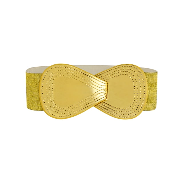 Cinturón elástico de cuero sintético con hebilla en forma de 8 Inspire Chic para ajustar la cintura de dama, medida de cintura: 25"/63.5cm-37"/94cm, dorado metálico