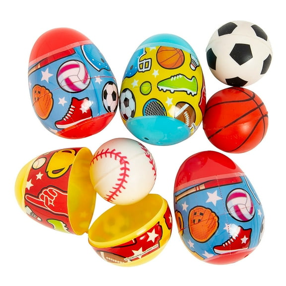 2 1/2" Sports Ball Toy-Filled Plastic Easter Eggs, Party Supplies, Easter, 12 Pieces