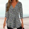thumbnail image 2 of Penkiiy Hauts à Manches 3/4 pour Femmes Imprimé Brillant Quart Zip Col en V Manches Roulables Pull Automne TG Gris Foncé, 2 of 5