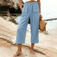thumbnail image 6 of VV AVEORS Capris For Women Pull On Wide Leg Linen Cargo Pants Summer Buttons High Waist Beach Vacation Trousers With Pockets Sky Blue 2XL, 6 of 7