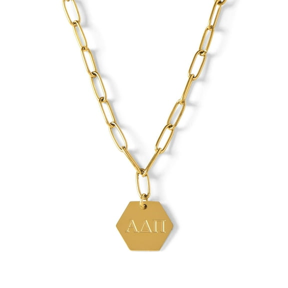 Alpha Delta Pi Necklace, 18k Gold Plated Paperclip Style Chain with Sorority Letters Pendant