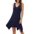 thumbnail image 3 of Women Irregular Hem V Neck Sleeveless Solid Color Beach Mini Dress, 3 of 4