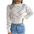 thumbnail image 2 of Black**Friday on Sale ChaoHeng Sweaters for Women Trendy Women's Solid Color Argyle Lace Pullover Sweater,Casual Long Sleeve Round Neck Top, 2 of 8