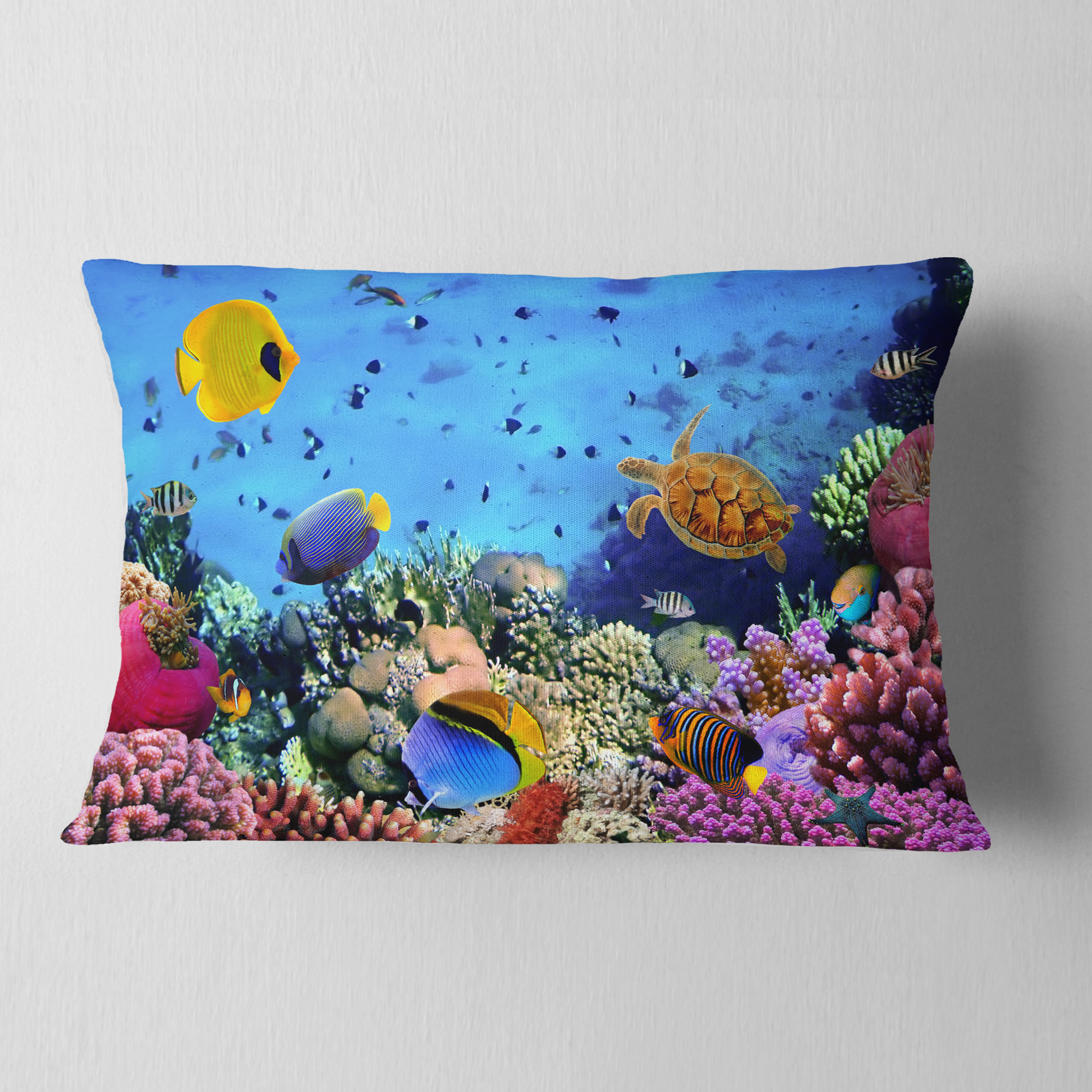 Designart Coral Colony and Coral Fishes - Seascape Throw Pillow - 12x20