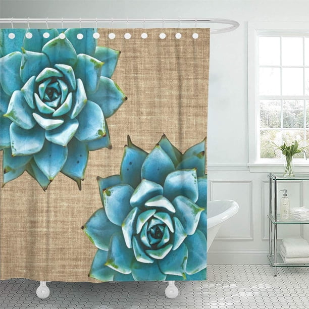 Cynlon Teal Aqua Succulent Watercolor On Tan Southwest Southwestern Cactus Bathroom Decor Bath Shower Curtain 60x72 Inch Walmart Com Walmart Com