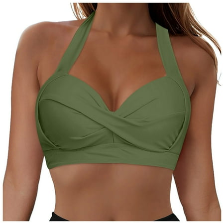 alcepopk Womens Scoop Neck Bikini Tops Adjustable Spaghetti Straps Bathing Suit Padded Swimsuit Sports Bra(AG M)