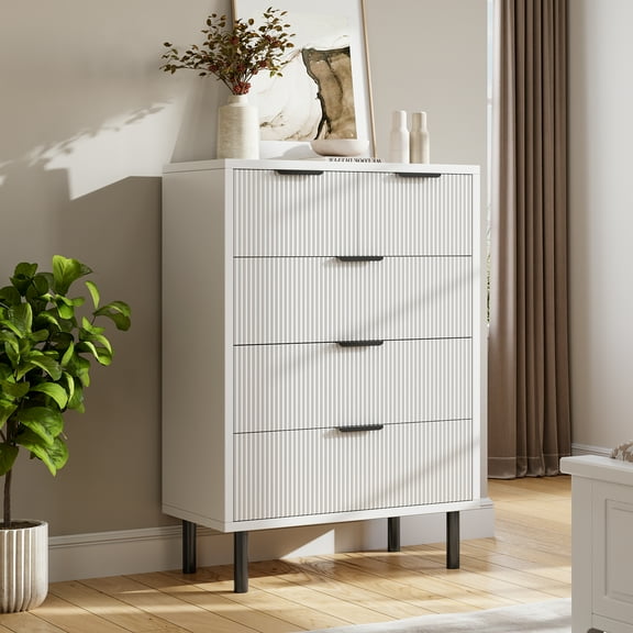 Fluted 5 Drawer Dresser For Bedroom,Modern Wave Chest Of Drawers,Large Wood Drawer Organizer with Deep Space For Bedroom,Living Room,Hallway