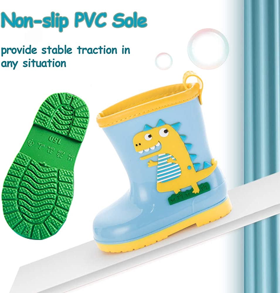 Kids Dinosaur Rain Boots Boys Girls Wellington Boots Non-Slip Cozy Unisex Children Wellies Rubber Rain Shoes