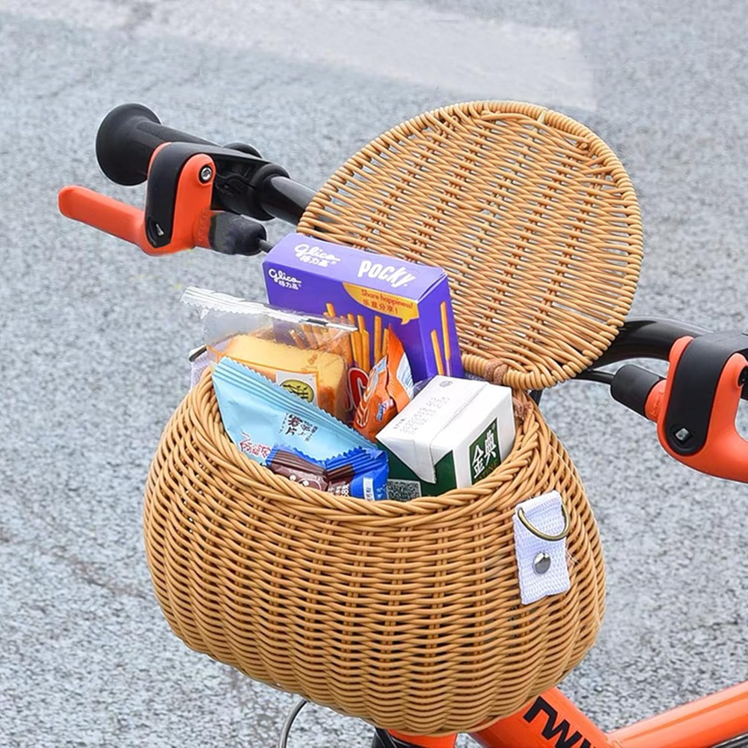 Wicker Kids Bike Basket: Detachable Bike Basket Front with Lid & Adjustable Straps, Finely Hand-Woven Basket Backpack, Rattan Storage Bicycle Basket, Scooter Tricycle Basket