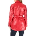 thumbnail image 3 of Women's Long Sleeve Button Front Waist Belted Faux Leather Coat Jacket, 3 of 4