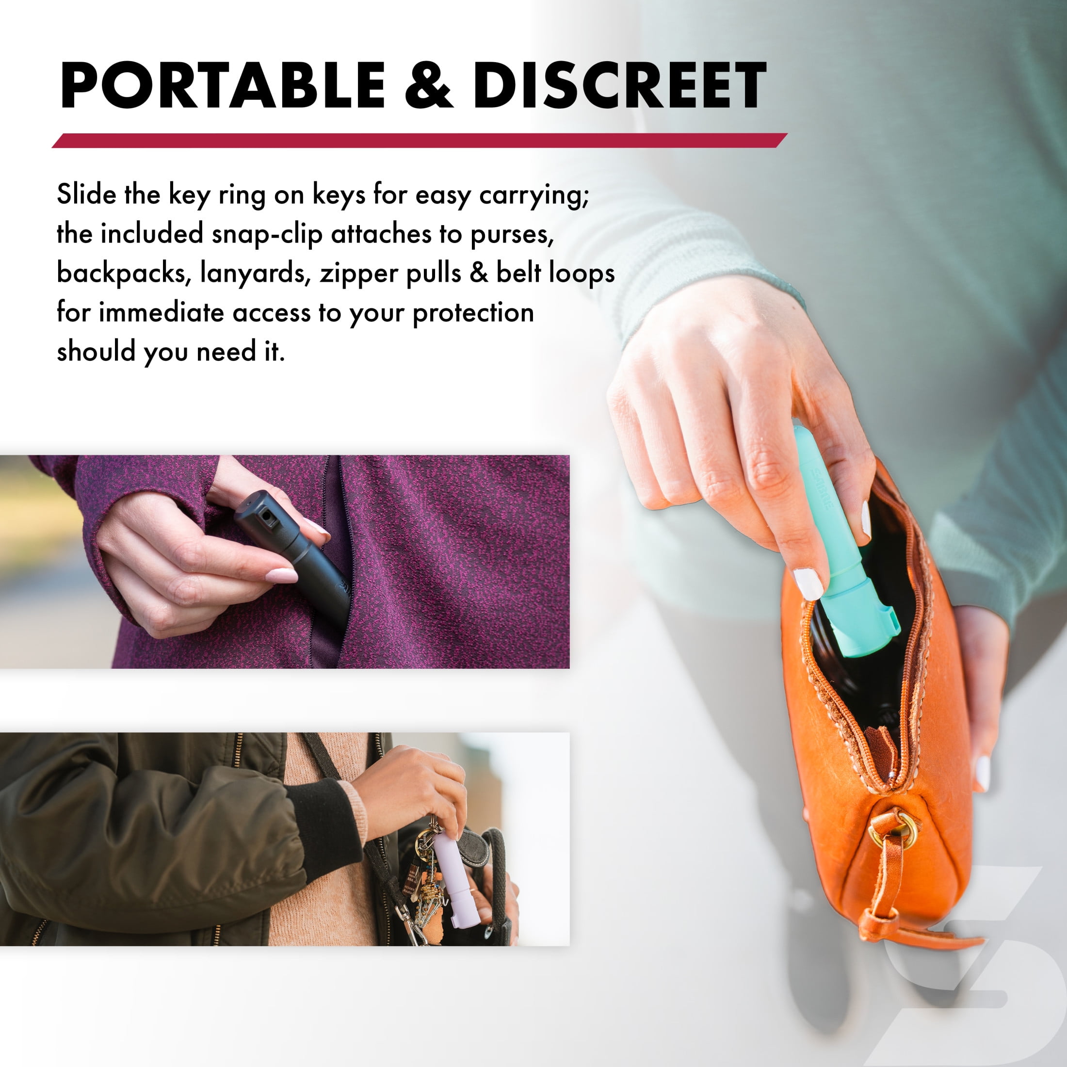 (3 pack) SABRE Mighty Discreet Pepper Spray with Snap-Clip Keychain, Mint, 1 EA, Pocket Pepper Sprays