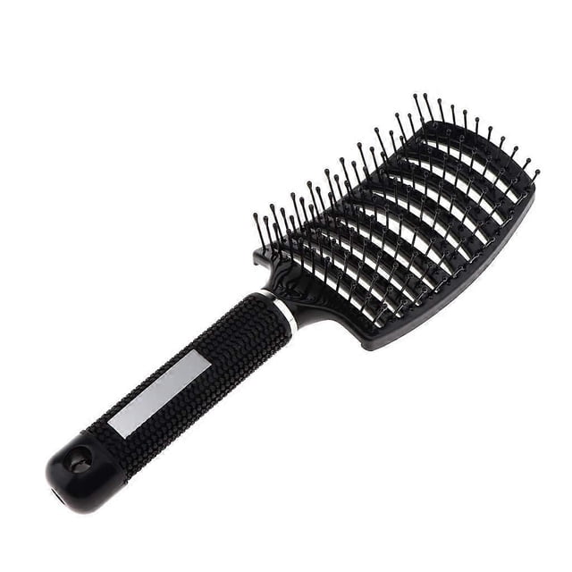 Cepillo grande ventilado para un secado rápido y masaje del cuero cabelludo, diseño de paleta curva, negro.
