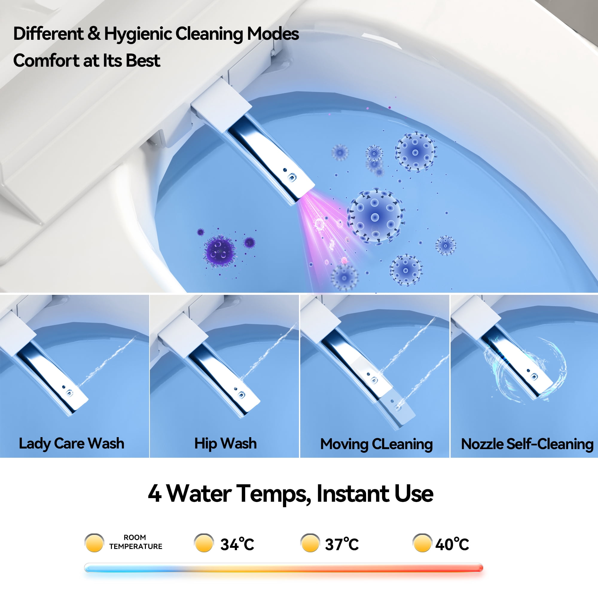 Leumius Smart Toilets with Built-in Bidet,Intelligent Toilet with Heated Bidet Seat,Auto Open/Close Seat,Dryer and Warm Water