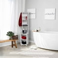 thumbnail image 4 of Rotating Mirror Cabinet with Shelving, Rolling Base and Towel Hook, Multifunctional Storage Organizer for Compact Spaces, White Finish, 4 of 10