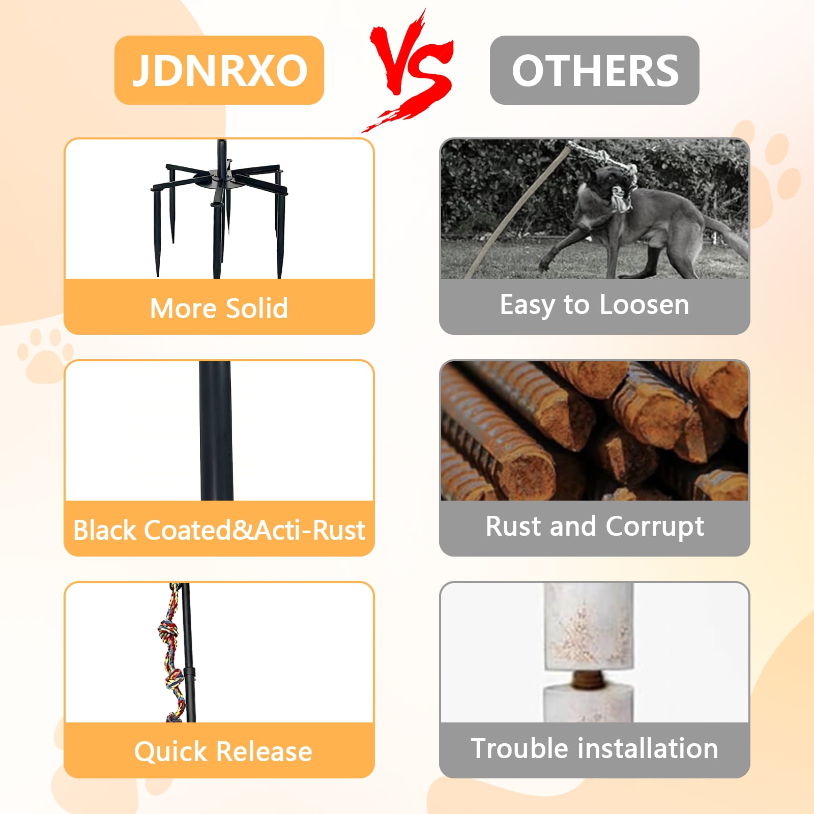 JDNRXO Adjustable Outdoor Dog Toy for Solo Play - 38.58"-44.49" Height with 6 Heavy-Duty Ground Stakes (11.81" Depth) & 1 Rope Toy for Backyard, Lawn, Park