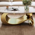 thumbnail image 3 of 49.2" Faux Marble Coffee Table, Oval Gold Stainless Steel Base, Modern, 3 of 10