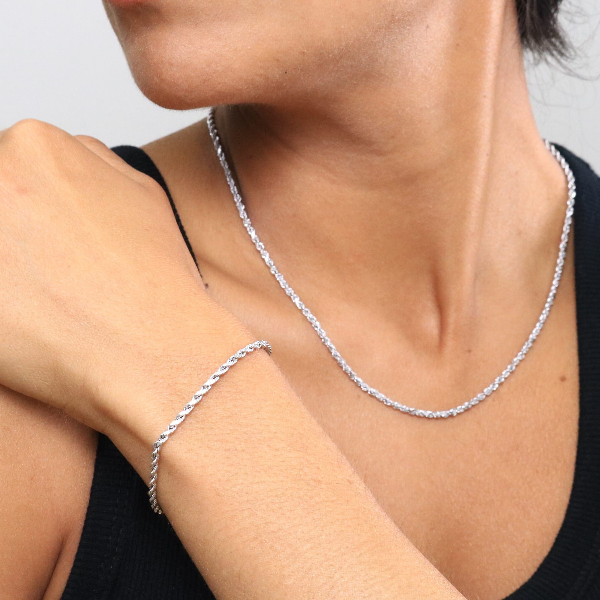 Nuragold 10k White Gold 2.5mm Rope Chain Diamond Cut Bracelet or Anklet (7"-9") Italian Jewelry for Men & Women