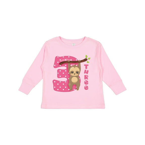 Inktastic Pink Sloth 3rd Birthday Girls Long Sleeve Toddler T-Shirt