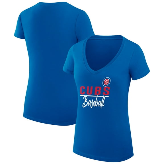 Women's G-III 4Her by Carl Banks Royal Chicago Cubs Super-Slim Fit Lightweight Team Graphic V-Neck T-Shirt