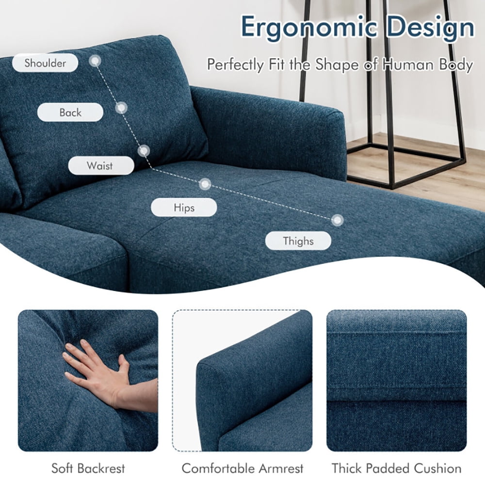 Finihen L-Shaped Sectional Sofa Couch, Sofa Bed, Convertible L-Shaped Fabric Sectional Sofa with Chaise Lounge and Solid Wood Legs, for Living Room, Navy Finihen L-Shaped Sectional Sofa Couch, Sofa Bed, Convertible L-Shaped Fabric Sectional Sofa with Chaise Lounge and Solid Wood Legs, for Living Room, Navy