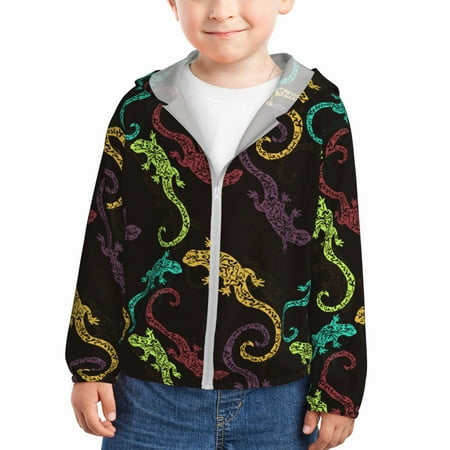 

Sun Hoodie for Kids Minimalist Color Gecko Lizard Long Sleeve Swim Fishing Shirts Sun Protection Zip Up Jacket Clothing Athletic Hoodie