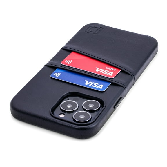 Dockem iPhone 13 Pro Max Exec M2 Wallet Case; Built-in Metal Plate, 2 Card Slots, Premium Synthetic Leather, Black