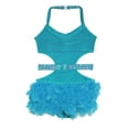 thumbnail image 4 of SiiRoh Kids Girls Ballet Feather Skirted Leotard Sleeveless Glitter Tassel Gymnastics Bodysuit Jazz Dance Outfit Turquoise 14, 4 of 4