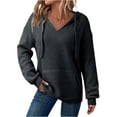 thumbnail image 1 of Hoodies for Women Knit Sweaters Tops Lightweight Travel Solid Color Drawstring Hooded Pullover Sweatshirt with Pockets, 1 of 8