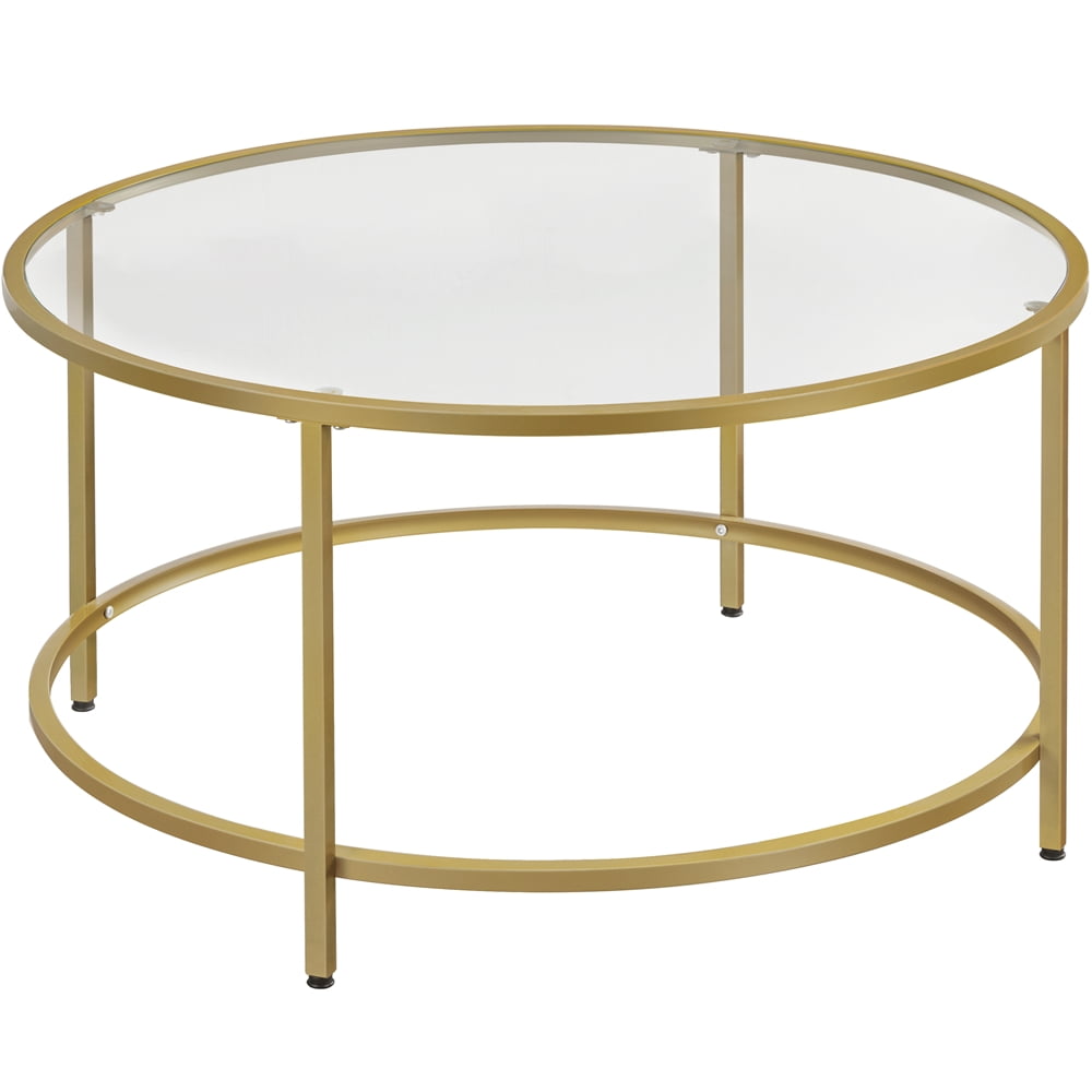 Yaheetech 36in Modern Round Glass-Top Coffee Table for Living Room, Gold