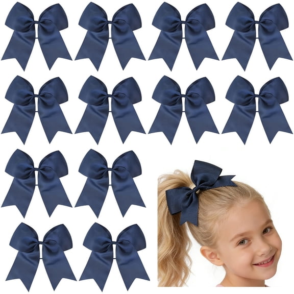 JoyBowie 12 Pcs 8 Inch Navy Blue Hair Bows Grosgrain Ribbon Alligator Clips for Girls Kids Toddlers
