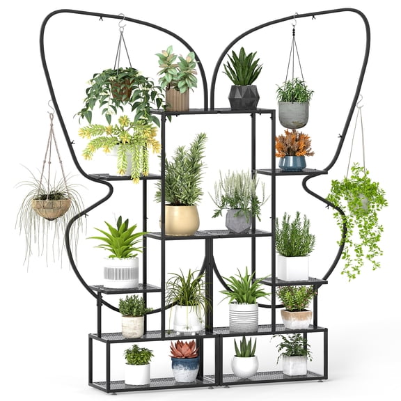 Gymax 2 Pack 6-Tier Metal Plant Stand 73'' Tall Butterfly Shaped Flowerpot Holder Shelf