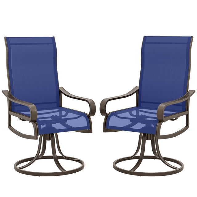 Outsunny Patio Swivel Chairs w/ Mesh Fabric Seat Rocking Chairs, Navy Blue