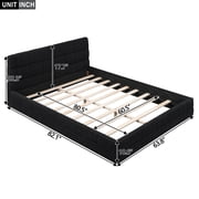 Euroco Upholstered Queen Size Platform Bed with Tuft Headboard, Black
